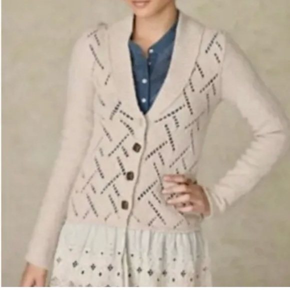 Free People Sweaters - Free People Eyelet Ruffle Button Wool Blend Cardigan Sweater